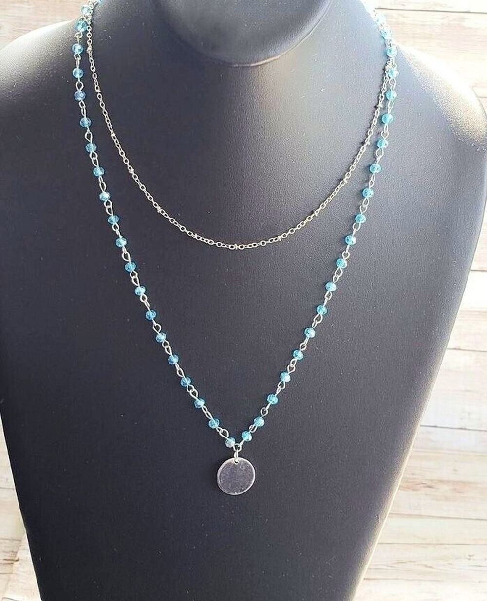 Silver Tone & Blue Two Strand Necklace